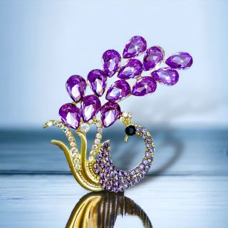 Ghim cài áo hình chim công pha lê tím thời trang dành cho nam nữ- 6cm