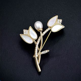 Ghim Cài Áo Hình Hoa tulip Đính Ngọc Trai Nhân Tạo Thời Trang Cho Nam Nữ - 5.5cm