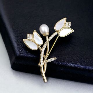 Ghim Cài Áo Hình Hoa tulip Đính Ngọc Trai Nhân Tạo Thời Trang Cho Nam Nữ - 5.5cm