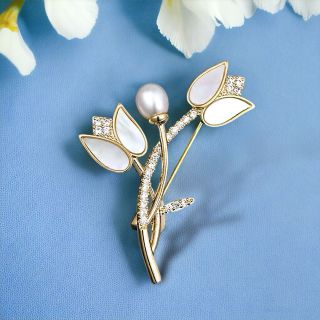 Ghim Cài Áo Hình Hoa tulip Đính Ngọc Trai Nhân Tạo Thời Trang Cho Nam Nữ - 5.5cm