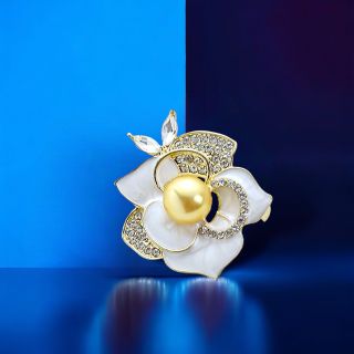 GHIM CÀI ÁO HÌNH HOA ĐÍNH NGỌC TRAI VÀNG NHÂN TẠO THỜI TRANG DÀNH CHO NỮ- 3.5cm