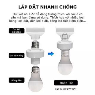 Đui đèn cảm biến chuyển động tự bật tắt E27, đuôi đèn xoáy cảm ứng chuyển động radar vi sóng tiết kiệm điện