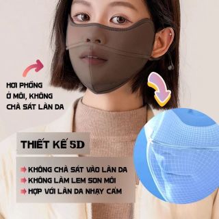 Khẩu Trang 5D Vải Kháng Khuẩn Đẹp Dày 3 Lớp Chống Nắng Chống Tia UV Giữ Ấm Điều Chỉnh Đước Dây Đeo