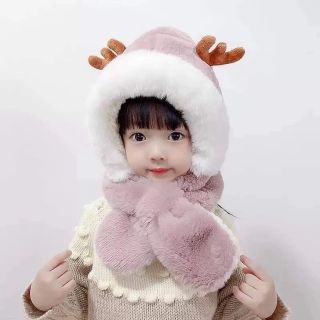 Mũ lót lông kèm khăn quàng cổ sừng hươu ngộ nghĩnh cho bé trai , bé gái