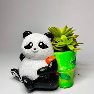 Chậu xi măng gấu trúc mang giỏ trồng sen đá/xương rồng cực xinh