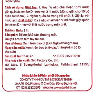 HÀNG TỐT - GIÁ GỐC - NƯỚC GIẶT D-NEE THÁI XỊN, TEM ĐẠI THỊNH, CAM KẾT CHẤT LƯỢNG