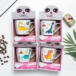 Set Cốc Sứ Khủng Long Kèm Thìa 200ml (Thùng 100 Bộ)