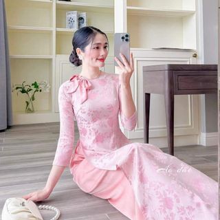 Áo dài nữ Gấm lụa 2 da 2 mặt cao cấp, mầu hồng - Sỉ SLL sẵn kho giá sỉ