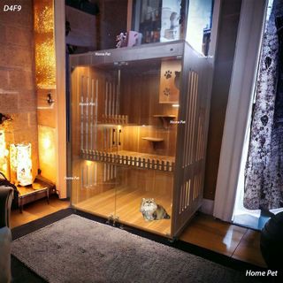 Chuồng Mèo Hai Tầng, Nhà Cho Thú Cưng Gỗ MDF Chống Ẩm Kích Thước 160cm