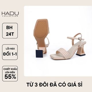 Giày sandal 7P gót tam giác mở quai ngang dập phồng Hadu M7118 giá sỉ