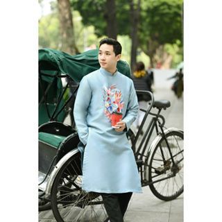 Áo dài tafta xanh Nam - Sẵn kho đủ size S - 5XL
