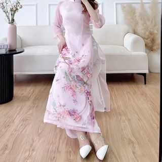 sỉ áo dài mộc trà đào hồng phấn - Sẵn kho S - 5XL