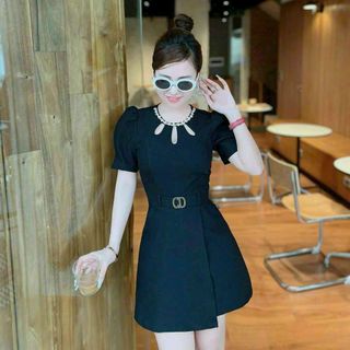 Váy dự tiệc tay ngắn dáng xoè chất liệu cotton lạnh dày dặn mềm mại che khuyết điểm tốt D02