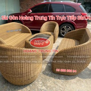 Sofa mây nhựa ngoài trời sofa dây tròn giá rẻ Hoàng Trung Tín Sản Xuất giá sỉ