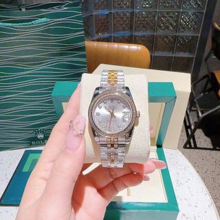 ĐỒNG HỒ NAM NỮ CAO CẤP RÔ LE MÁY CƠ MẶT SAPHIRE VIỀN ĐÁ DÂY DEMI 1