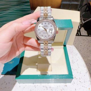 ĐỒNG HỒ NAM NỮ CAO CẤP RÔ LE MÁY CƠ MẶT SAPHIRE VIỀN ĐÁ DÂY DEMI 1