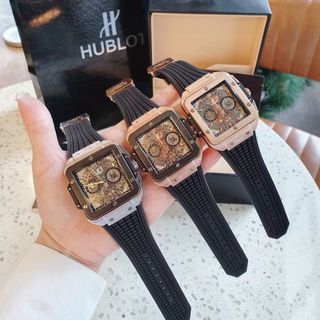 ĐỒNG HỒ NAM TRUNG CẤP HUB MẶT CHONOGRAP VUÔNG DÂY SILICON 7