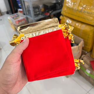 [Giá Sỉ] Túi Gấm Nhung Chữ Lộc Lớn 10x13cm - Màu Đỏ Dây Rút May Mắn