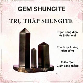 ￼Trụ tháp Shungite Ngăn bức xạ điện từ 5G, đá thanh tẩy trong phong thủy, tarot, reiki, thiền Đánh bóng 1,5x5cm giá sỉ