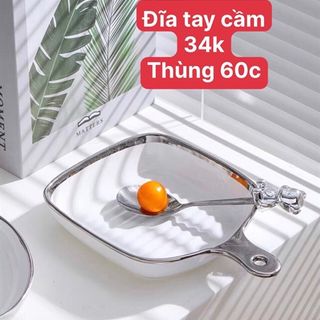 Dĩa Trắng Sứ Tay Cầm + Nĩa Gấu giá sỉ