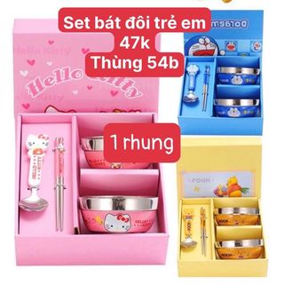 Set quà tặng 2 chén + muỗng đũa hình thú giá sỉ