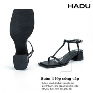 Giày Sandal Gót Vuông 3P Quai Chữ T HADU M347 Chất Da PU Vân Cao Cấp Bảo Hành 24T