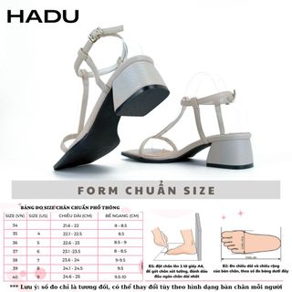 Giày Sandal Gót Vuông 3P Quai Chữ T HADU M347 Chất Da PU Vân Cao Cấp Bảo Hành 24T