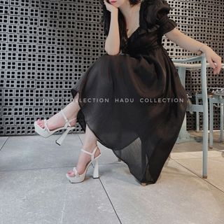 Giày Sandal Cao Gót 12P Đế Vuông Quai Đính Đá Selina HADU M1210 Da PU Cao Cấp Nhẹ Chắc Chắn BH 24T