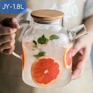 Bình nước thủy tinh, Bình detox, ấm trà thủy tinh cao cấp, kiểu dáng hiện đại, nắp gỗ giá sỉ