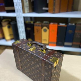 Hộp đựng rượu da đôi Cao Cấp - 2 đai nâu