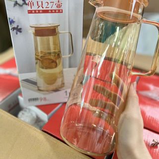 Bình Nước Thủy Tinh 1500ml Nắp Gỗ Màu Hổ Phách Trong Suốt Sang Trọng giá sỉ