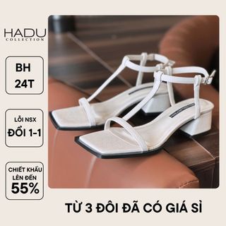 Giày Sandal Gót Vuông 3P Quai Chữ T HADU M347 Chất Da PU Vân Cao Cấp Bảo Hành 24T giá sỉ