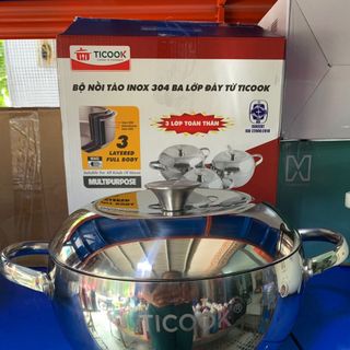 NỒI TÁO INOX 304 ( 3 LỚP ) ĐÁY TỪ TICOOK SIZE 18cm giá sỉ