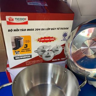 NỒI TÁO INOX 304 ( 3 LỚP ) ĐÁY TỪ TICOOOK size 22cm