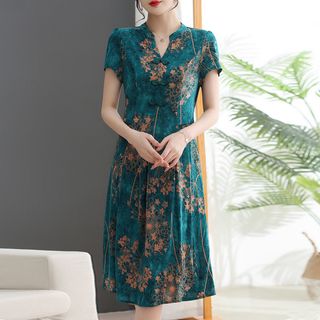 Váy trung niên in hoa cho mẹ sang trọng bigsize cao cấp dự tiệc thiết kế dáng chữ A - P11