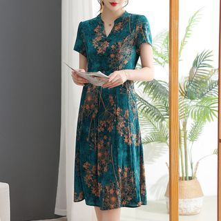 Váy trung niên in hoa cho mẹ sang trọng bigsize cao cấp dự tiệc thiết kế dáng chữ A - P11