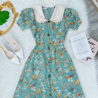 Đầm dự tiệc chất liệu voan in hoa cao cấp, mềm mại, sang trong,thanh lịch D08