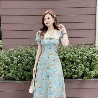 Đầm dự tiệc chất liệu voan in hoa cao cấp, mềm mại, sang trong,thanh lịch D08