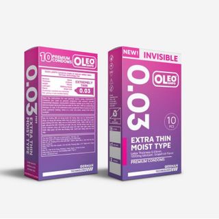 Bao cao su Oleo Lampo Invisible 003, siêu mỏng 0.03mm, nhiều gel, hương bưởi kéo dài thời gian quan hệ