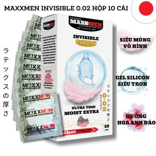 Bao cao su size 49mm Maxxmen Invisible 002, công nghệ NHẬT BẢN cực siêu mỏng NHIỀU GEL, hương hoa anh đào cho LGBT, Gay