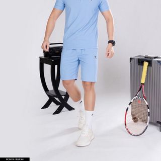 Bộ thể thao nam bộ đồ mùa hè nam áo polo có cổ quần short thun mát thấm hút mồ hôi màu trắng đen