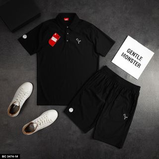 Bộ thể thao nam bộ đồ mùa hè nam áo polo có cổ quần short thun mát thấm hút mồ hôi màu trắng đen
