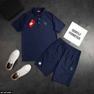 Bộ thể thao nam bộ đồ mùa hè nam áo polo có cổ quần short thun mát thấm hút mồ hôi màu trắng đen