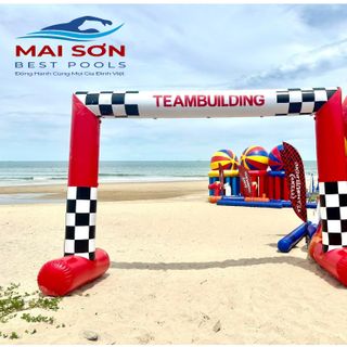 Cổng Hơi Sự Kiện Teambuilding có chân tự đứng, kẻ caro, vẽ chữ Mai Sơn giá sỉ