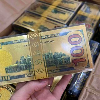 Combo 100 tờ Tiền Đô Mạ Vàng Plastic 100 USD 999999999 mạ vàng giá sỉ - giá bán buôn, lì xì Tết.