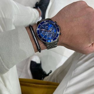 ĐỒNG HỒ NAM CAO CẤP M KORS 8727 CHONOGRAP DÂY THÉP ĐEN MẶT XANH NAVY 2