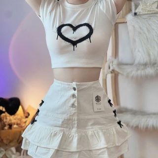 Chân váy kaki 2 tầng đính nơ - Lê phương boutique