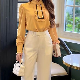 ÁO SƠ MI TAY DÀI PHỐI BÈO 6 NÚT HI0006