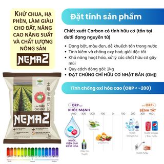 Phân bón hữu cơ Carbon NEMA 2 khử chua hạ phèn, làm giàu cho đất, nâng cao chất lượng nông sản (loại 1kg quy mô 5000m2))