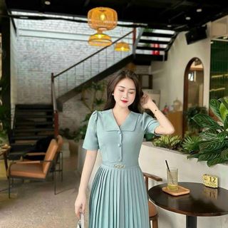Đầm dự tiệc thiết kế dáng xoè dự tiệc chất liệu cotton lạnh, tà váy xếp li, mềm mại, sang trong,thanh lịch -D10